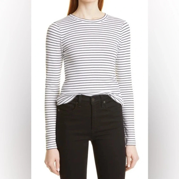 NWOT Club Monaco 100% Linen Knit Long Sleeve Tee Striped - Picture 1 of 11